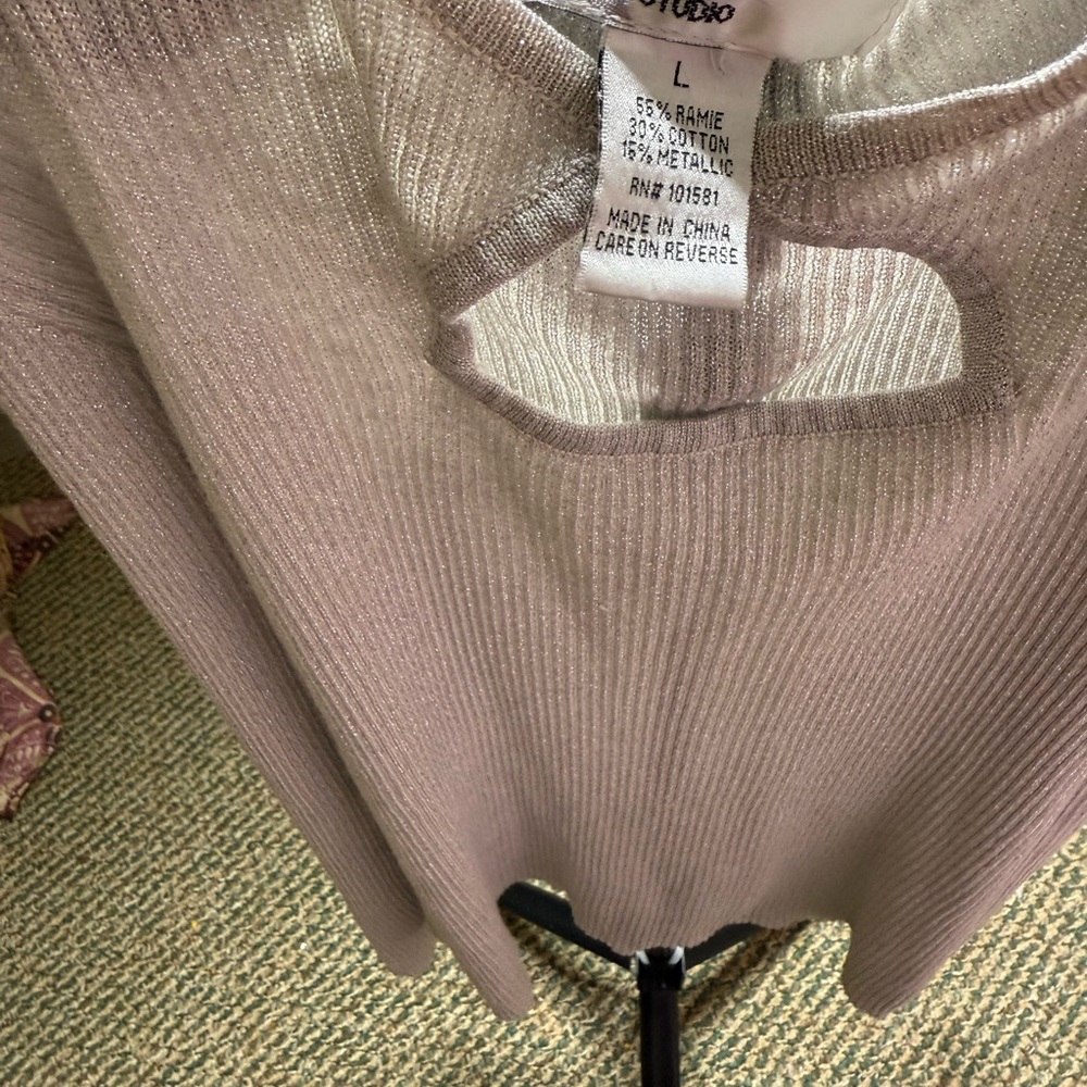 Silver Ribbed Crew Neck Sweater